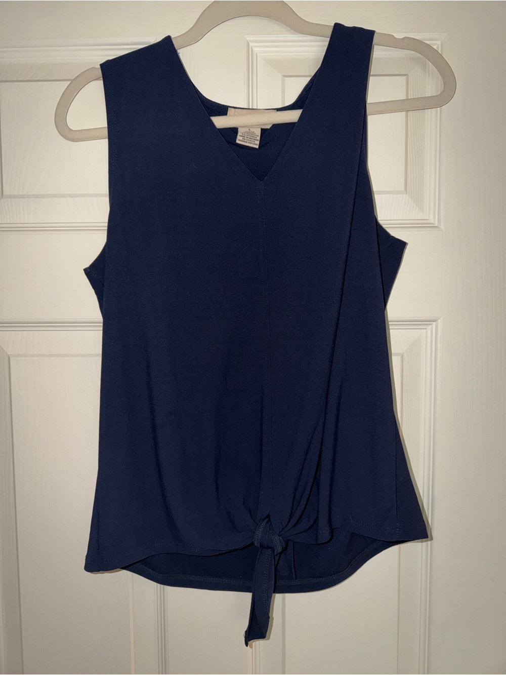 Navy V-Neck Tie-Front Sleeveless Tank Top